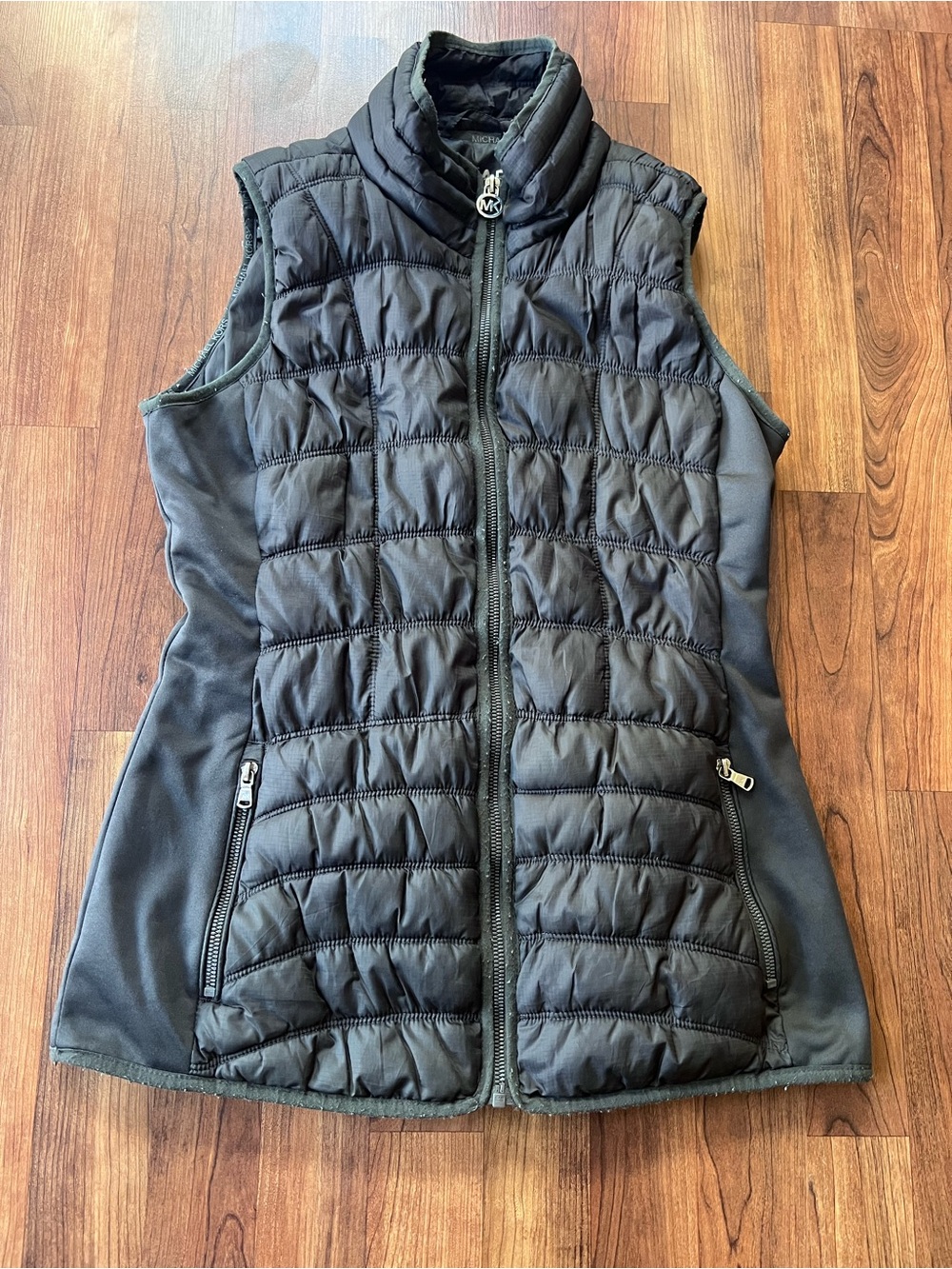 MICHAEL Michael Kors Quilted Puffer Vest Women M Black Hybrid Stretch